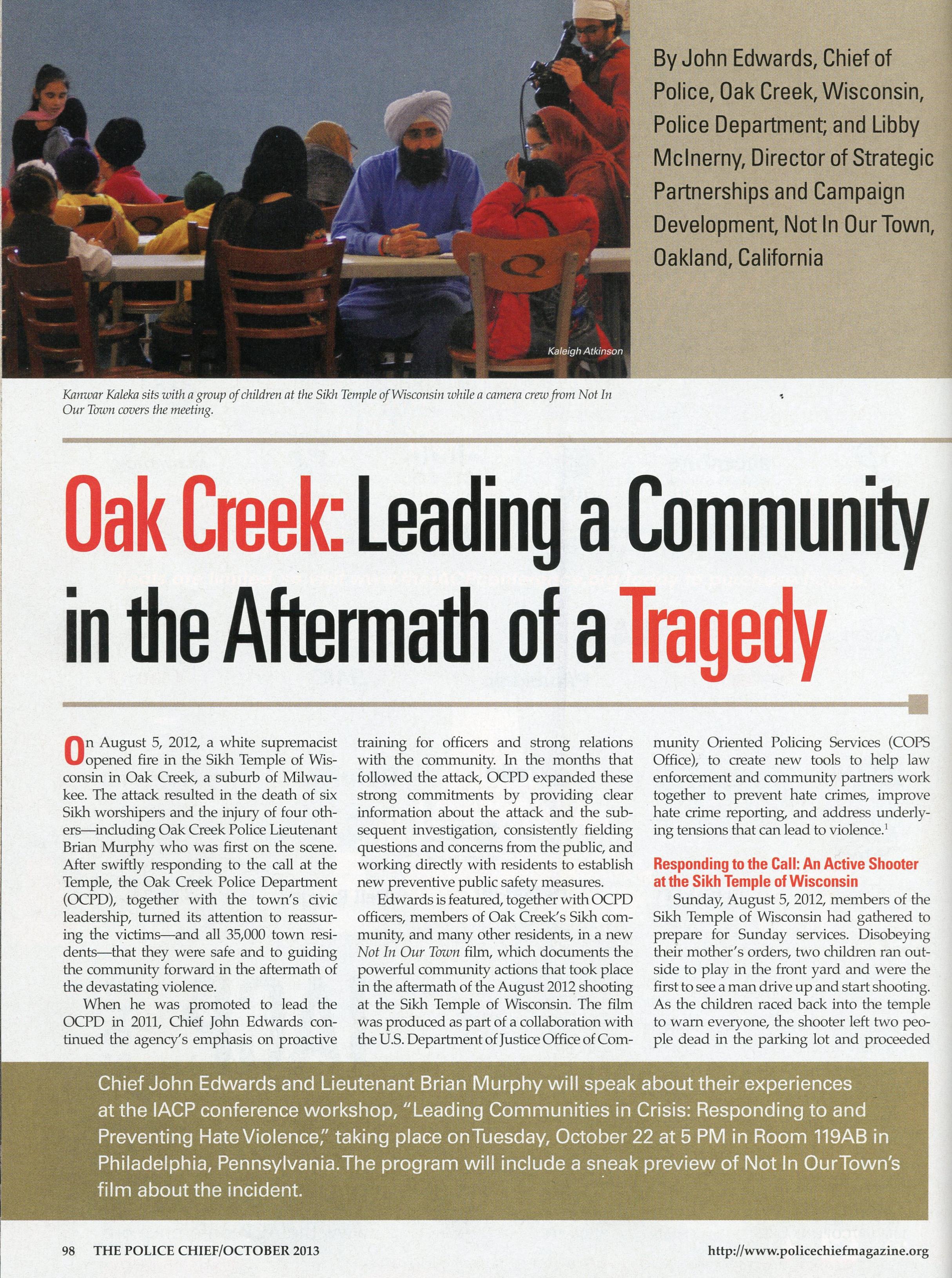 Oak Creek featured in Police Chief Magazine