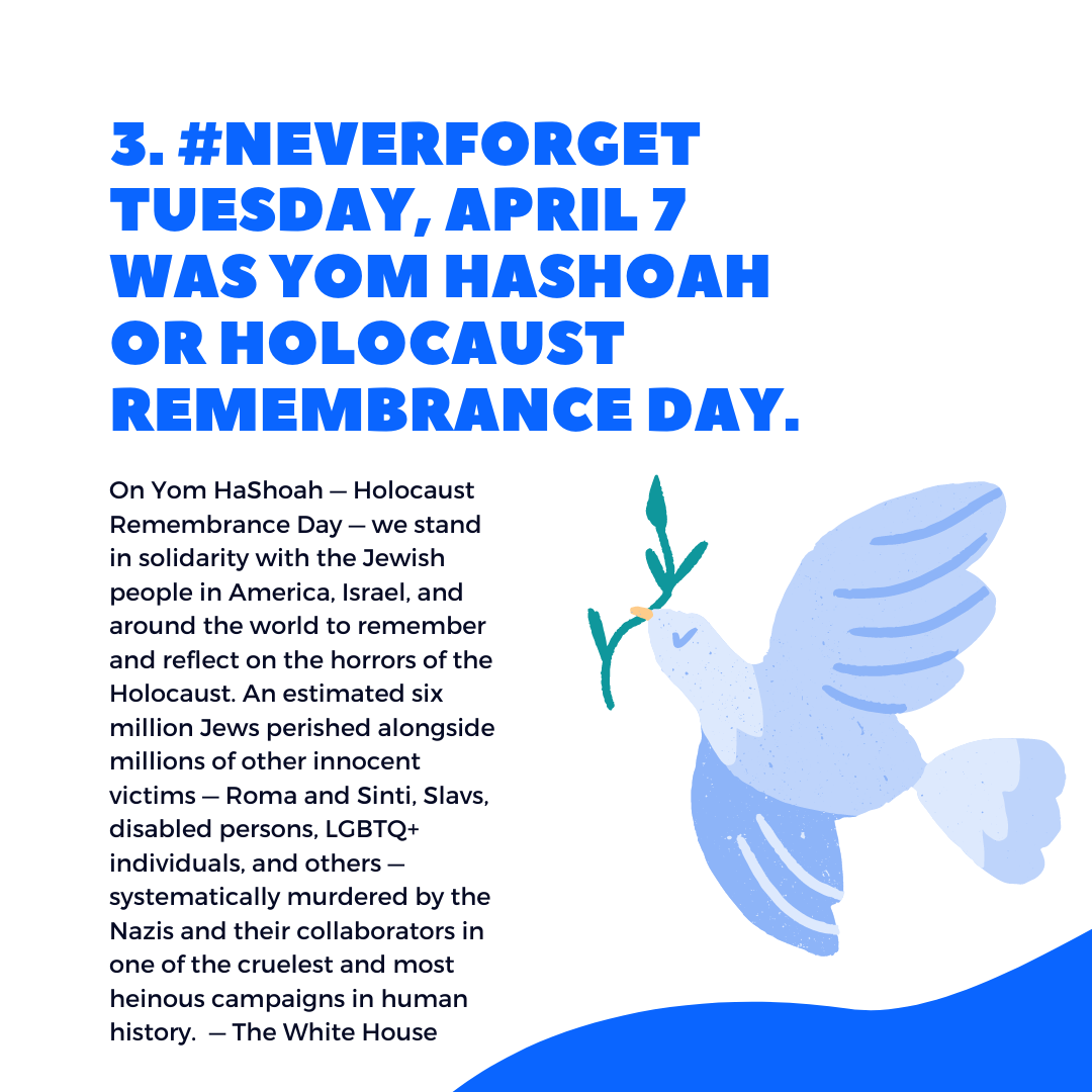 3. #Neverforget Tuesday, April 7 was Yom Hashoah or Holocaust Remembrance Day.