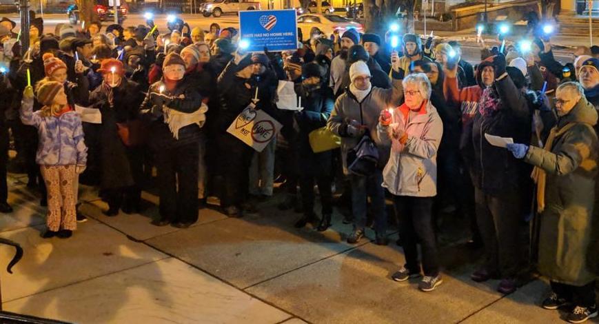 A crowd gathers at the Square in Carlisle in February 2018 for the Carlisle Stands Together: Hope Against Hate rally. (Credit: Tammie Gitt for The Sentinel)