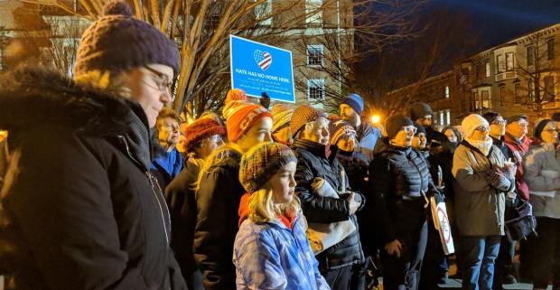 A crowd gathers at the Square in Carlisle in February 2018 for the Carlisle Stands Together: Hope Against Hate rally.  (Credit: Tammie Gitt for The Sentinel)